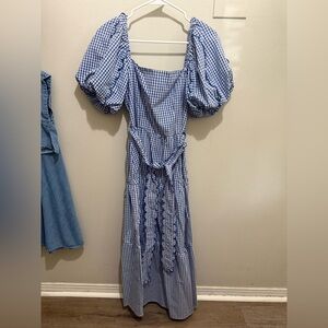 Peach Love California Blue Checkered Maxi Dress